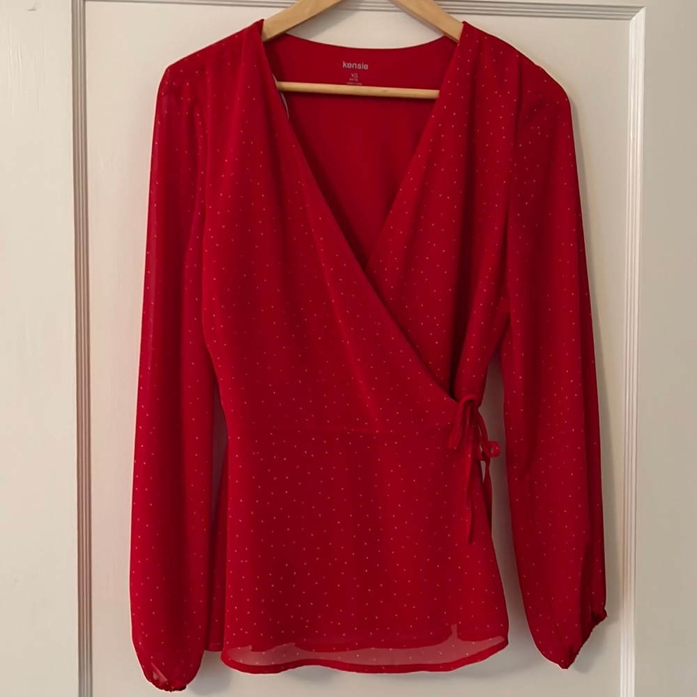 Kenzie wrap blouse. Size XS. Red with white detail. Like new!